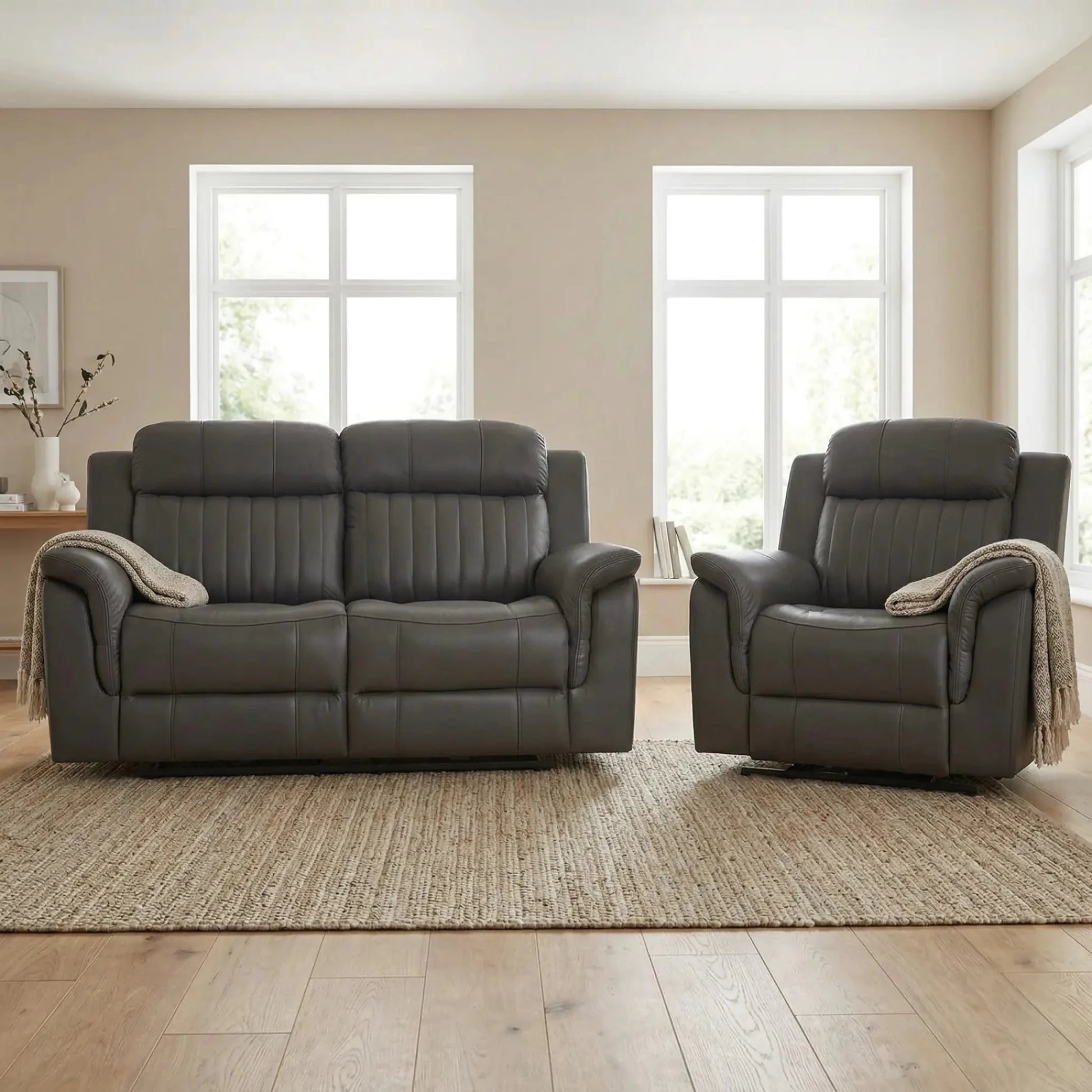 Cidliano Genuine Leather Grey Electric Power Recliner 2+1 Seater Sofa Set - Furniture Instore