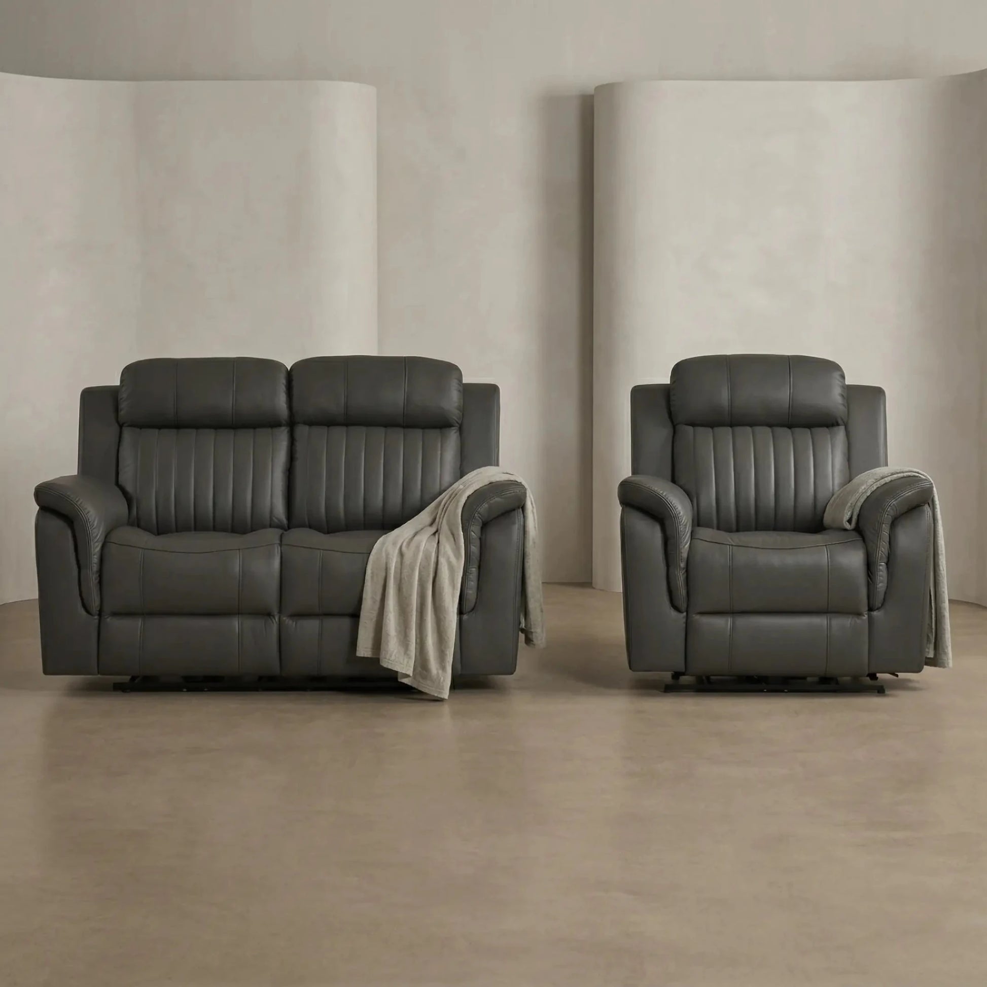 Cidliano Genuine Leather Grey Electric Power Recliner 2+1 Seater Sofa Set - Furniture Instore