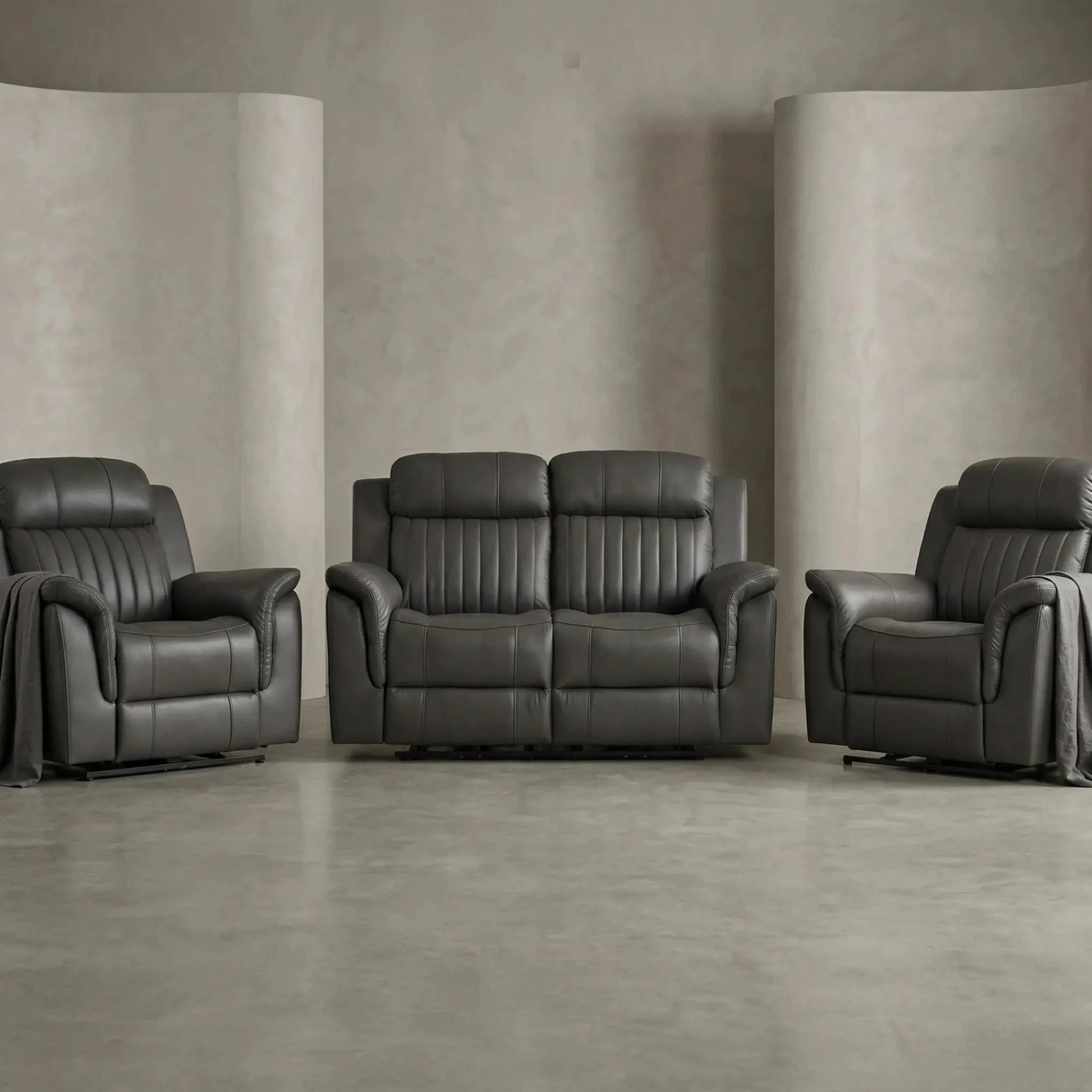 Cidliano Genuine Leather Grey Electric Power Recliner 2+1+1 Seater Sofa Set - Furniture Instore