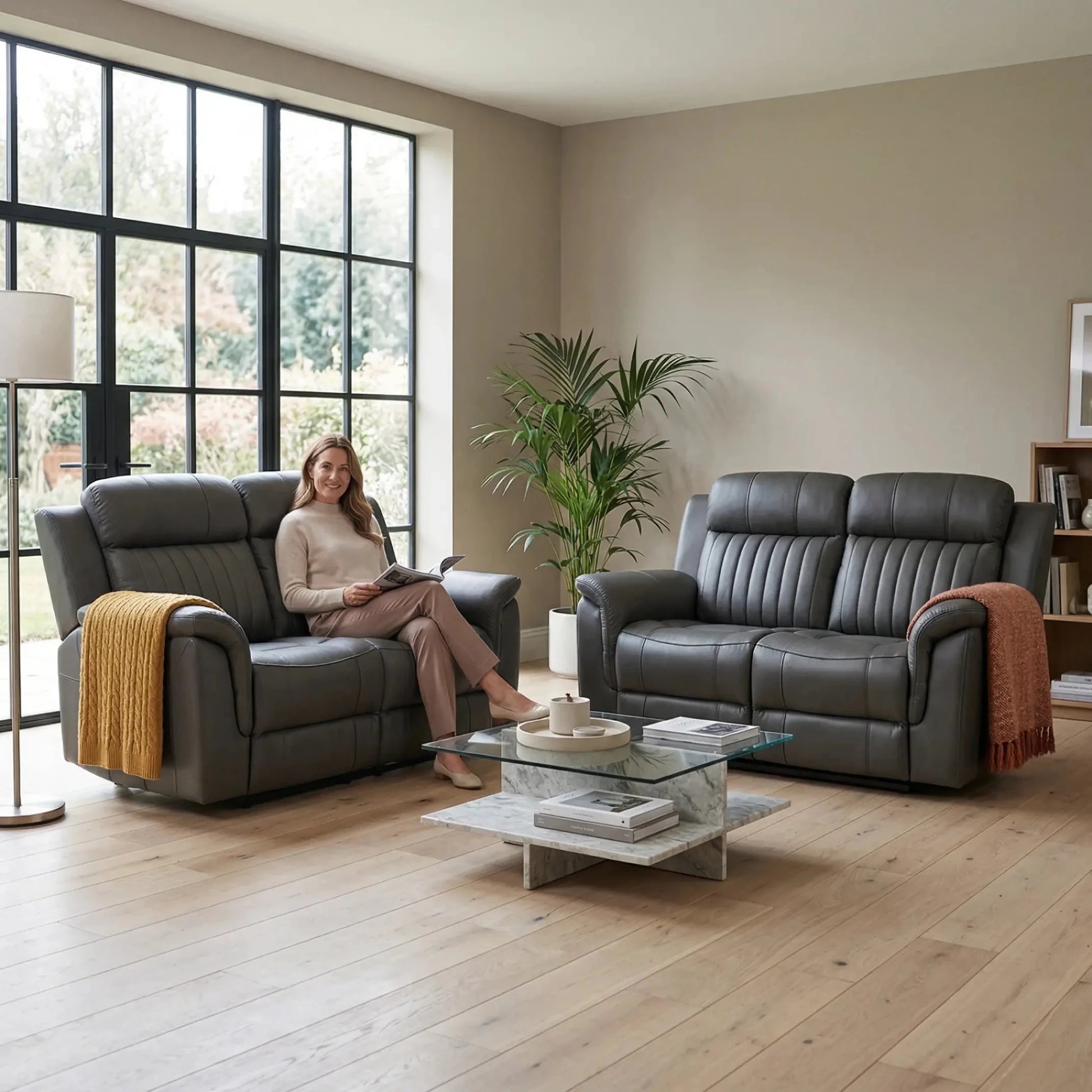 Cidliano Genuine Leather Grey Electric Power Recliner 2+2 Seater Sofa Set - Furniture Instore