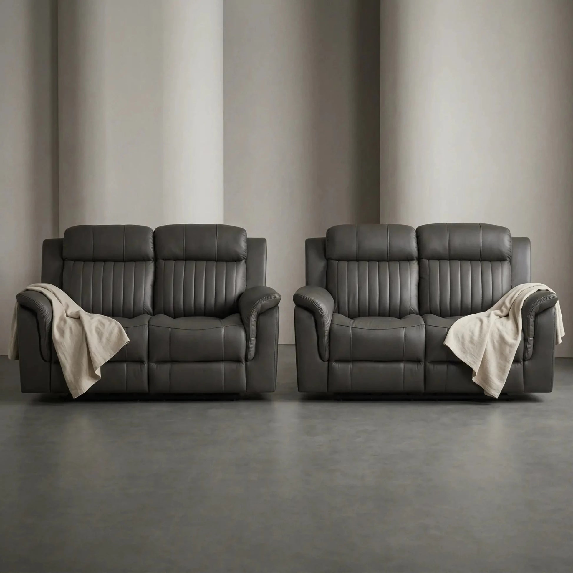Cidliano Genuine Leather Grey Electric Power Recliner 2+2 Seater Sofa Set - Furniture Instore