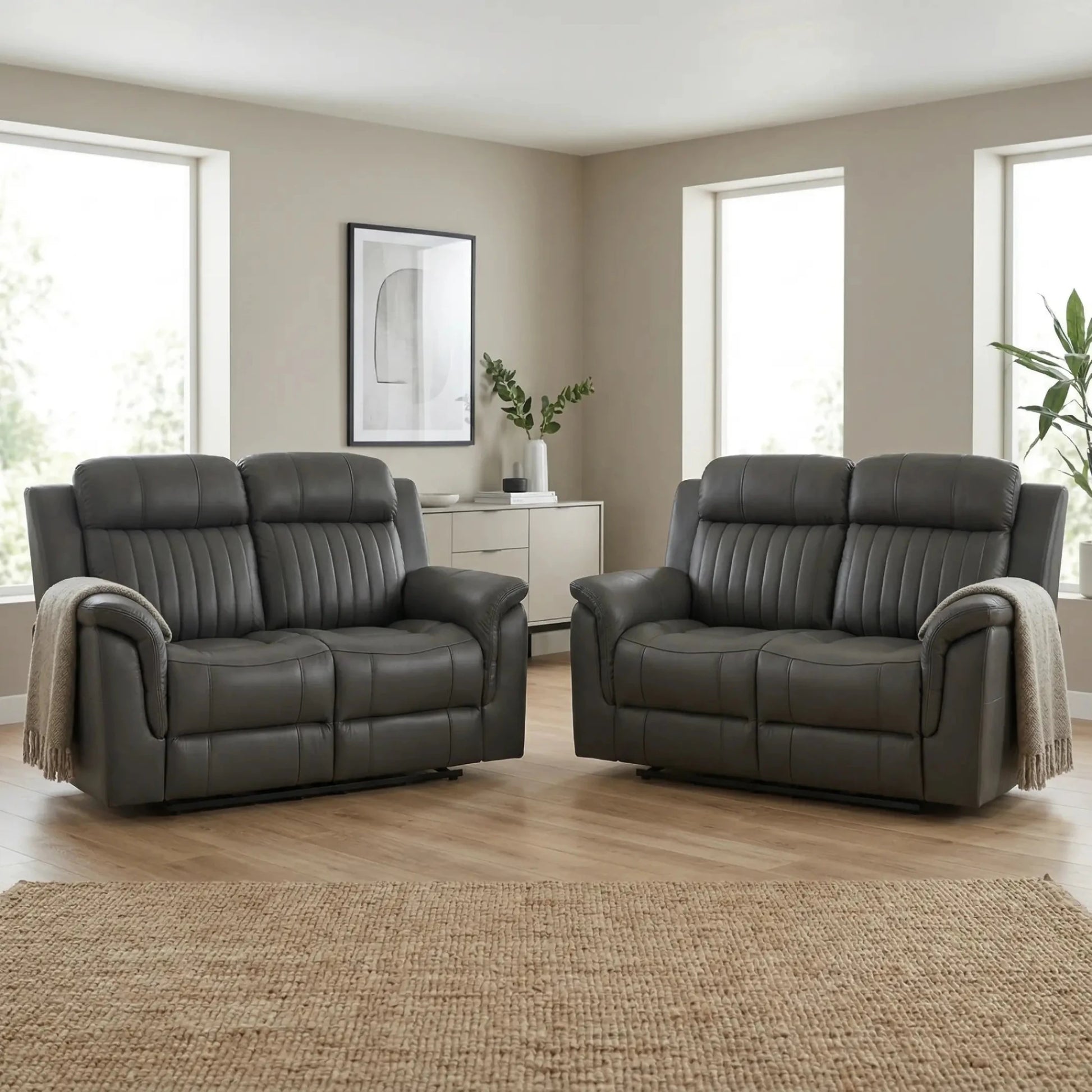 Cidliano Genuine Leather Grey Electric Power Recliner 2+2 Seater Sofa Set - Furniture Instore