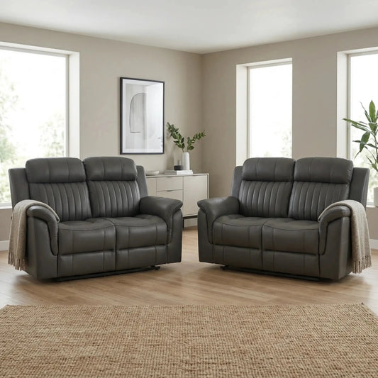 Cidliano Genuine Leather Grey Electric Power Recliner 2+2 Seater Sofa Set - Furniture Instore