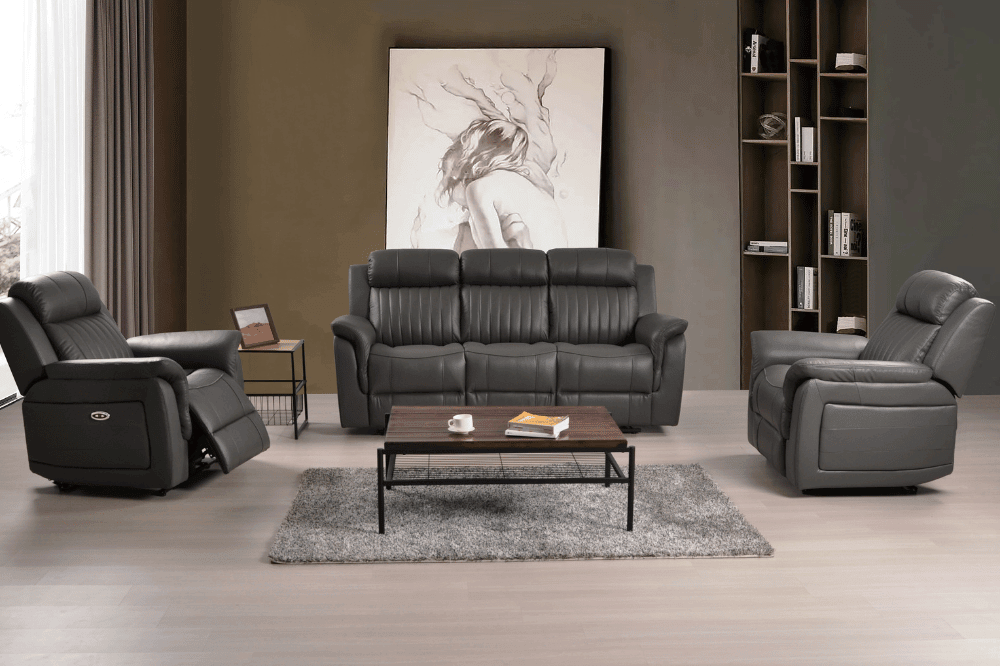 Cidliano Genuine Leather Grey Electric Power Recliner 3+1+1 Seater Sofa Set