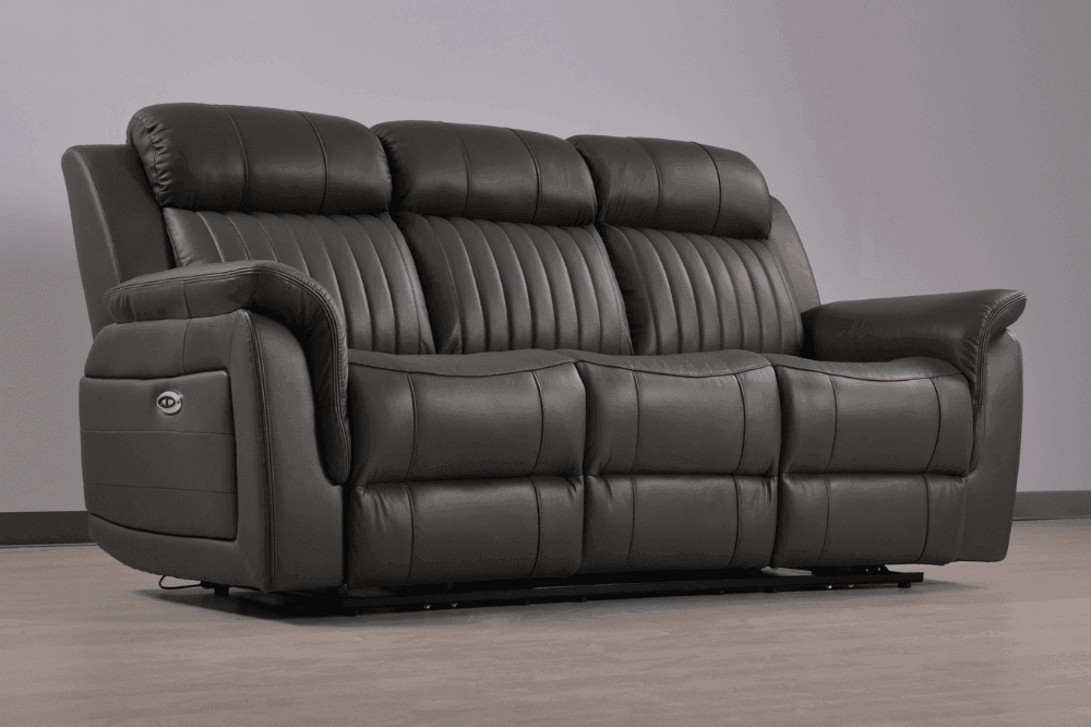 Cidliano Genuine Leather Grey Electric Power Recliner 3+1 Seater Sofa Set