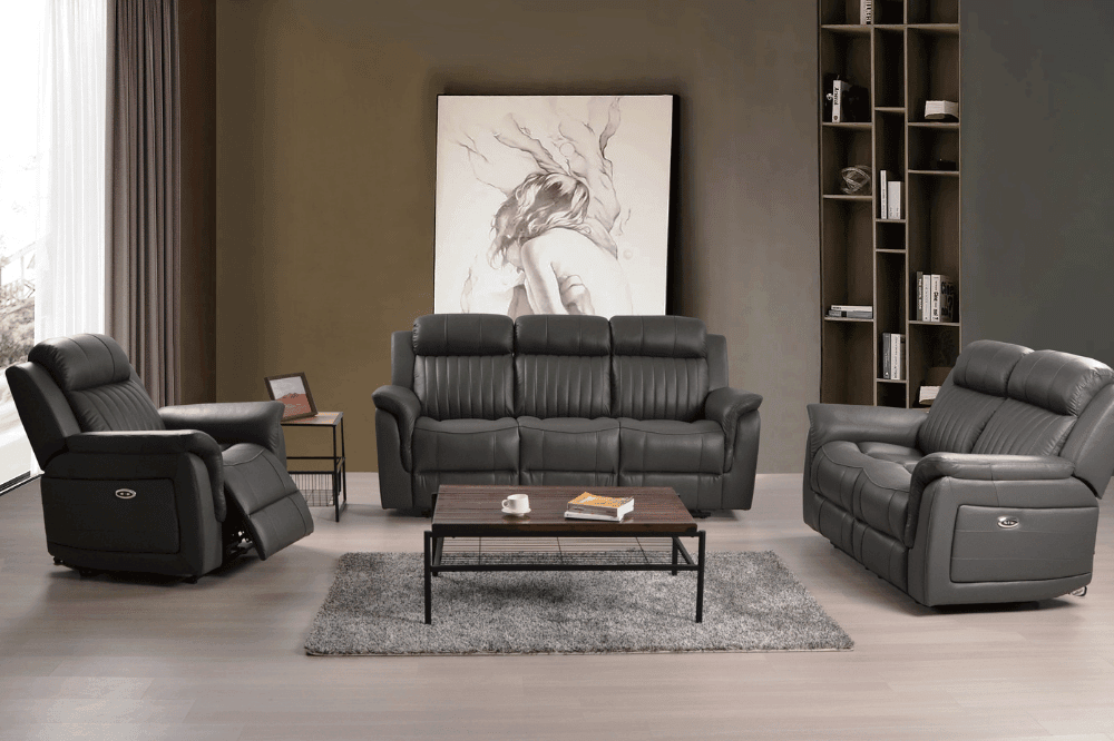 Cidliano Genuine Leather Grey Electric Power Recliner 3+2+1 Seater Sofa Set