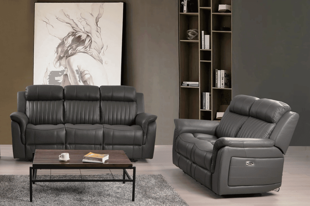 Cidliano Genuine Leather Grey Electric Power Recliner 3+2 Seater Sofa Set