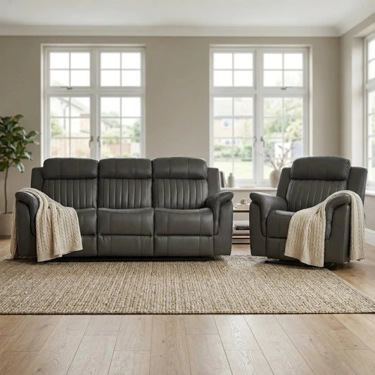 Cidliano Genuine Leather Grey Electric Power Recliner 3+1 Seater Sofa Set - Furniture Instore