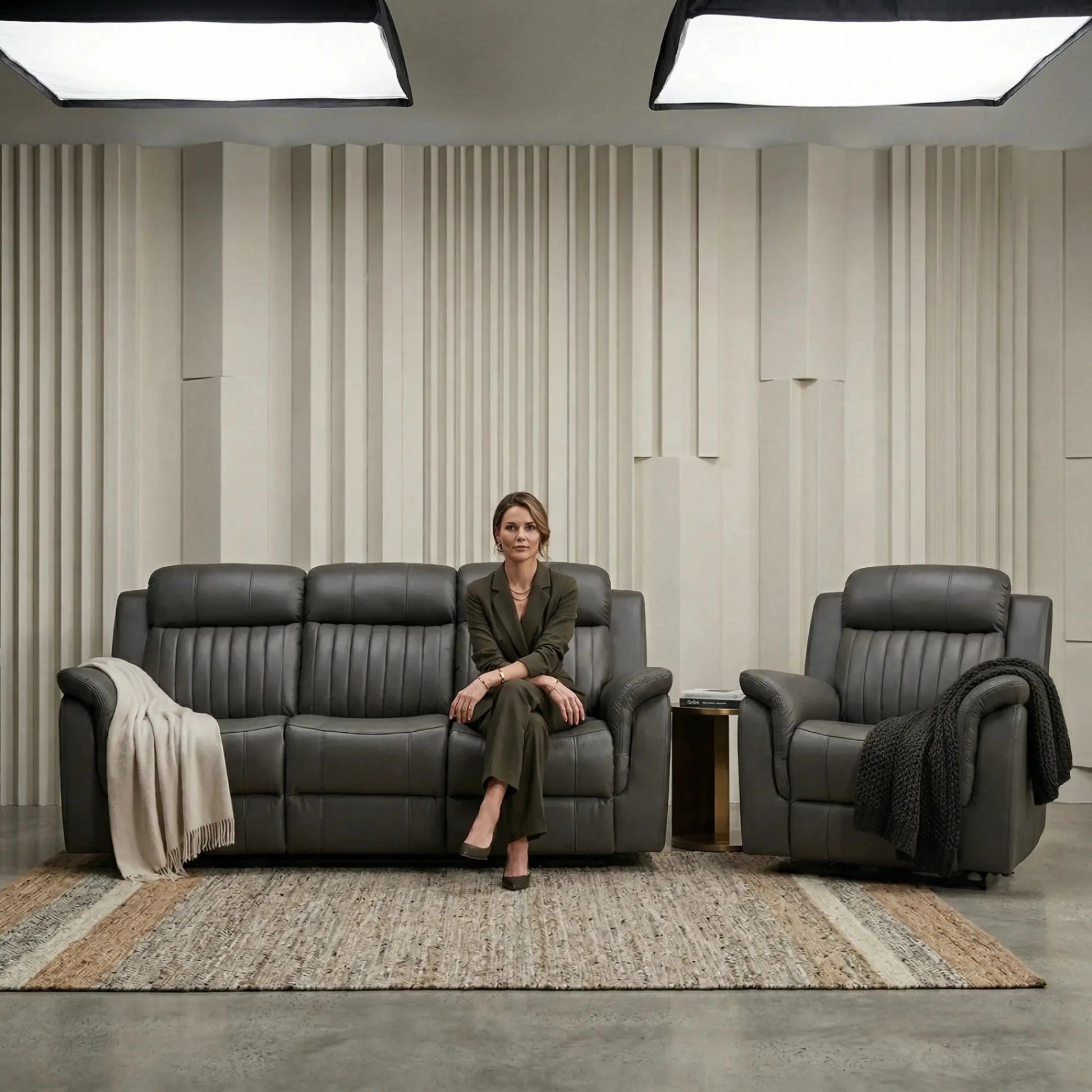 Cidliano Genuine Leather Grey Electric Power Recliner 3+1 Seater Sofa Set - Furniture Instore