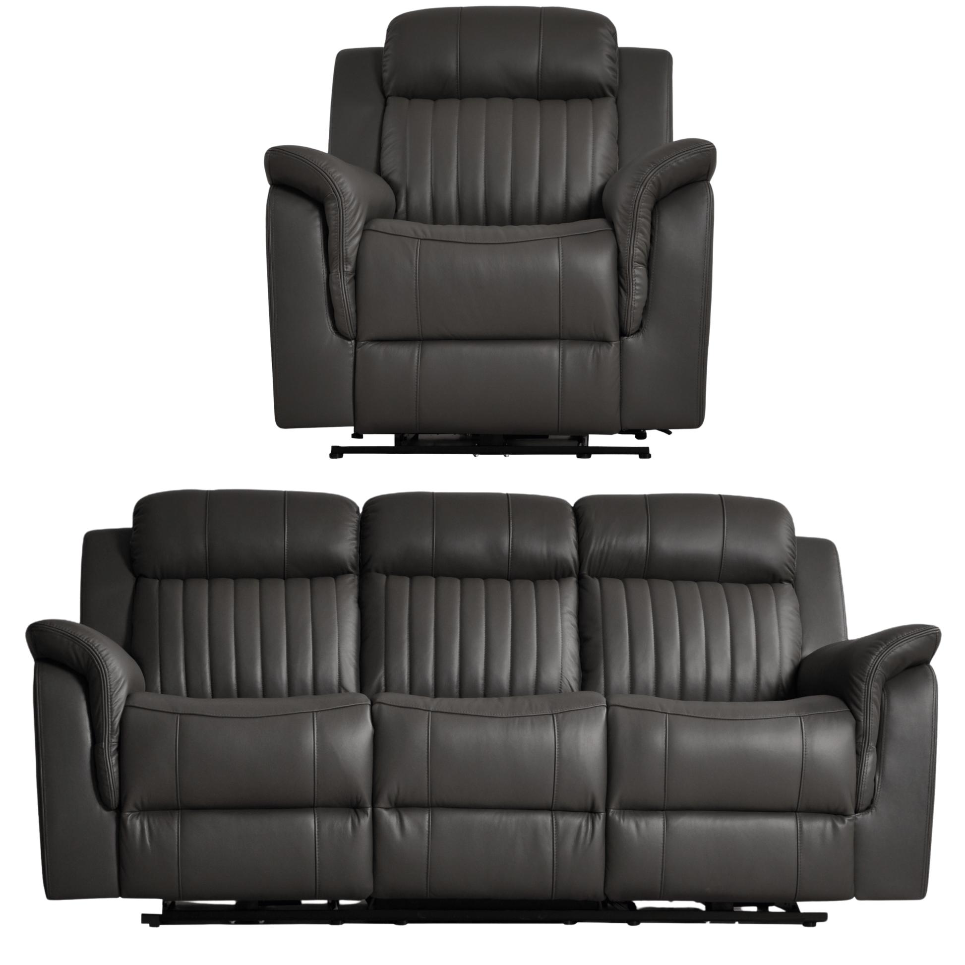 Cidliano Genuine Leather Grey Electric Power Recliner 3+1 Seater Sofa Set - Furniture Instore