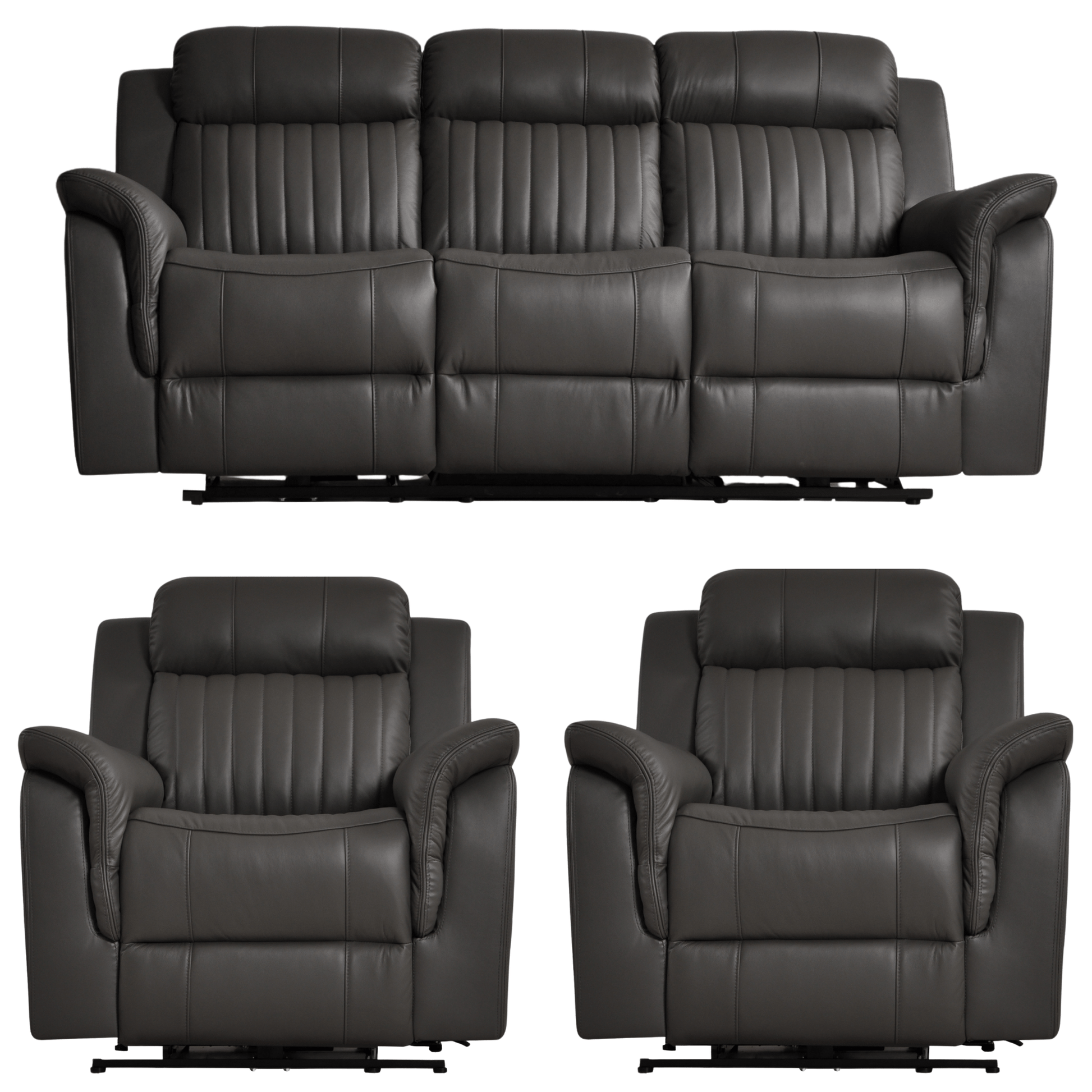 Cidliano Genuine Leather Grey Electric Power Recliner 3+1+1 Seater Sofa Set - Furniture Instore