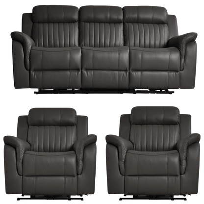 Cidliano Genuine Leather Grey Electric Power Recliner 3+1+1 Seater Sofa Set - Furniture Instore