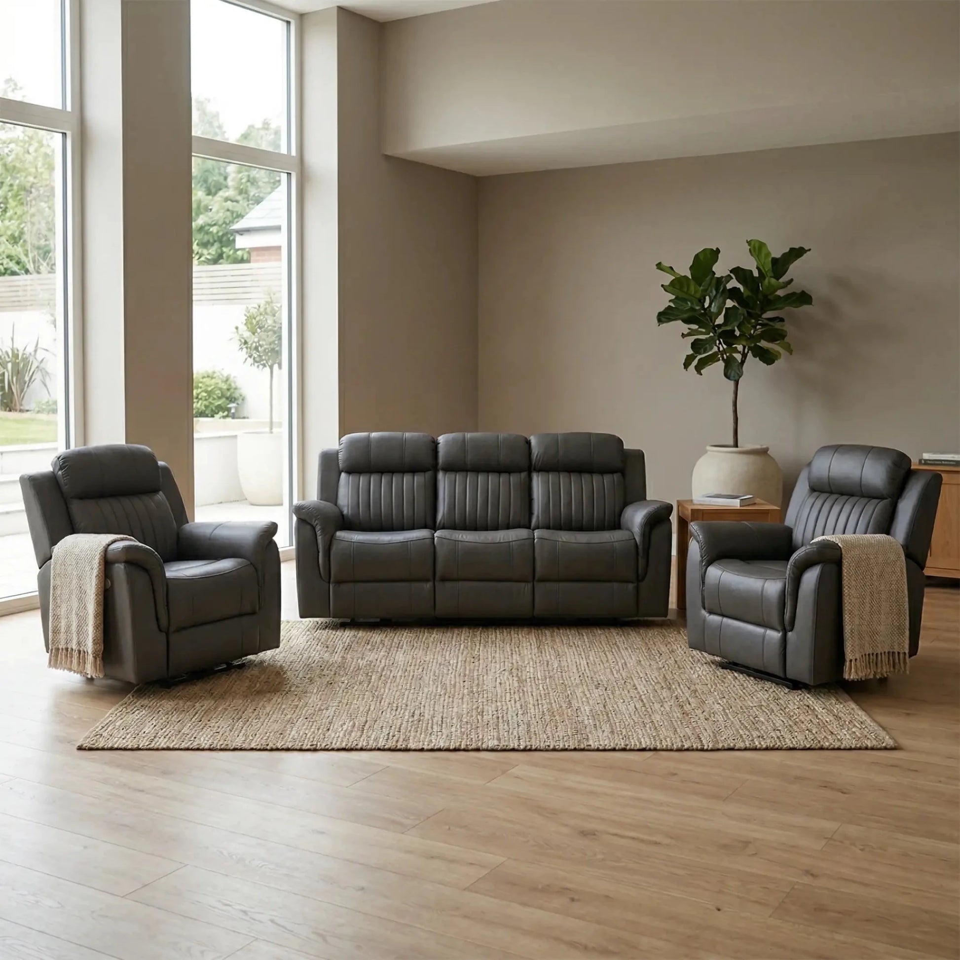 Cidliano Genuine Leather Grey Electric Power Recliner 3+1+1 Seater Sofa Set - Furniture Instore