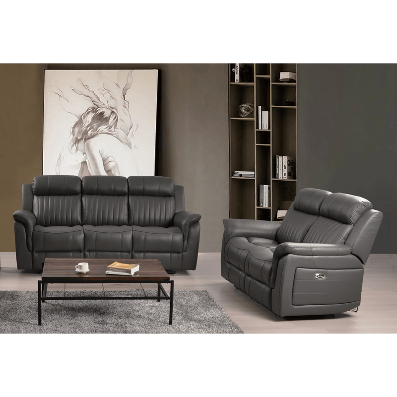 Cidliano Genuine Leather Grey Electric Power Recliner 3+2 Seater Sofa Set - Furniture Instore