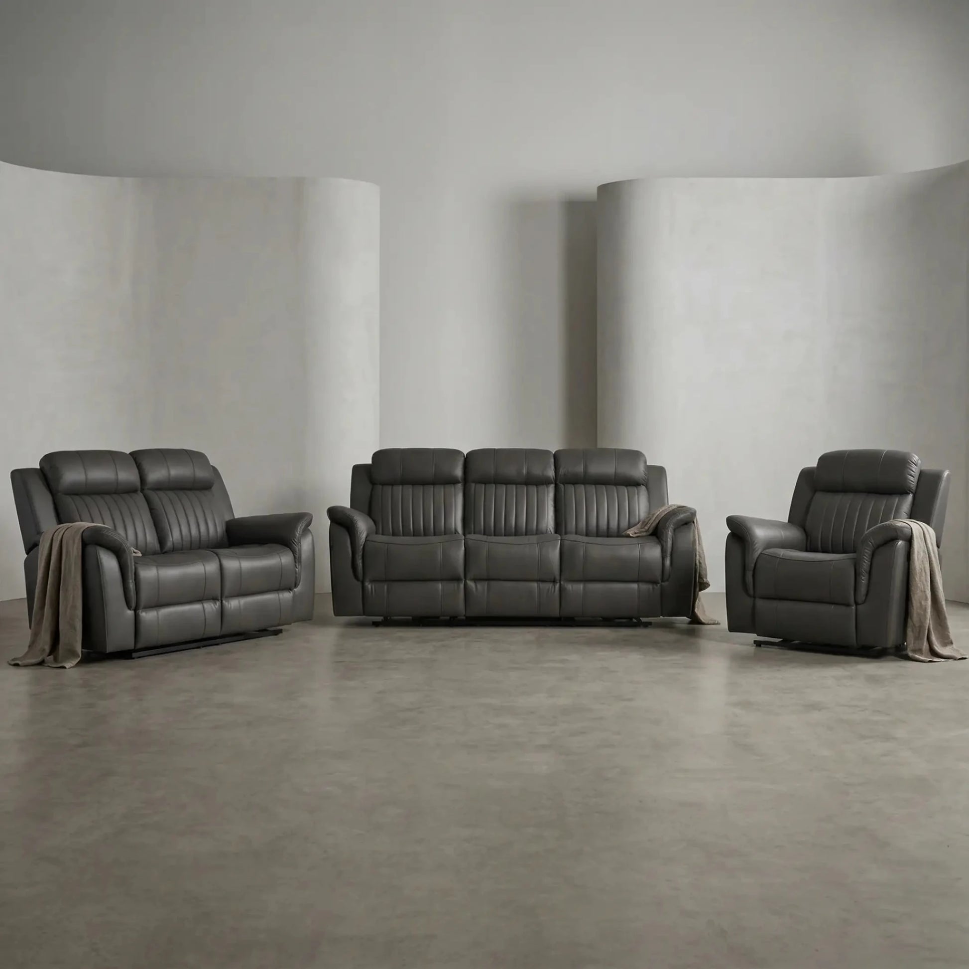Cidliano Genuine Leather Grey Electric Power Recliner 3+2+1 Seater Sofa Set - Furniture Instore