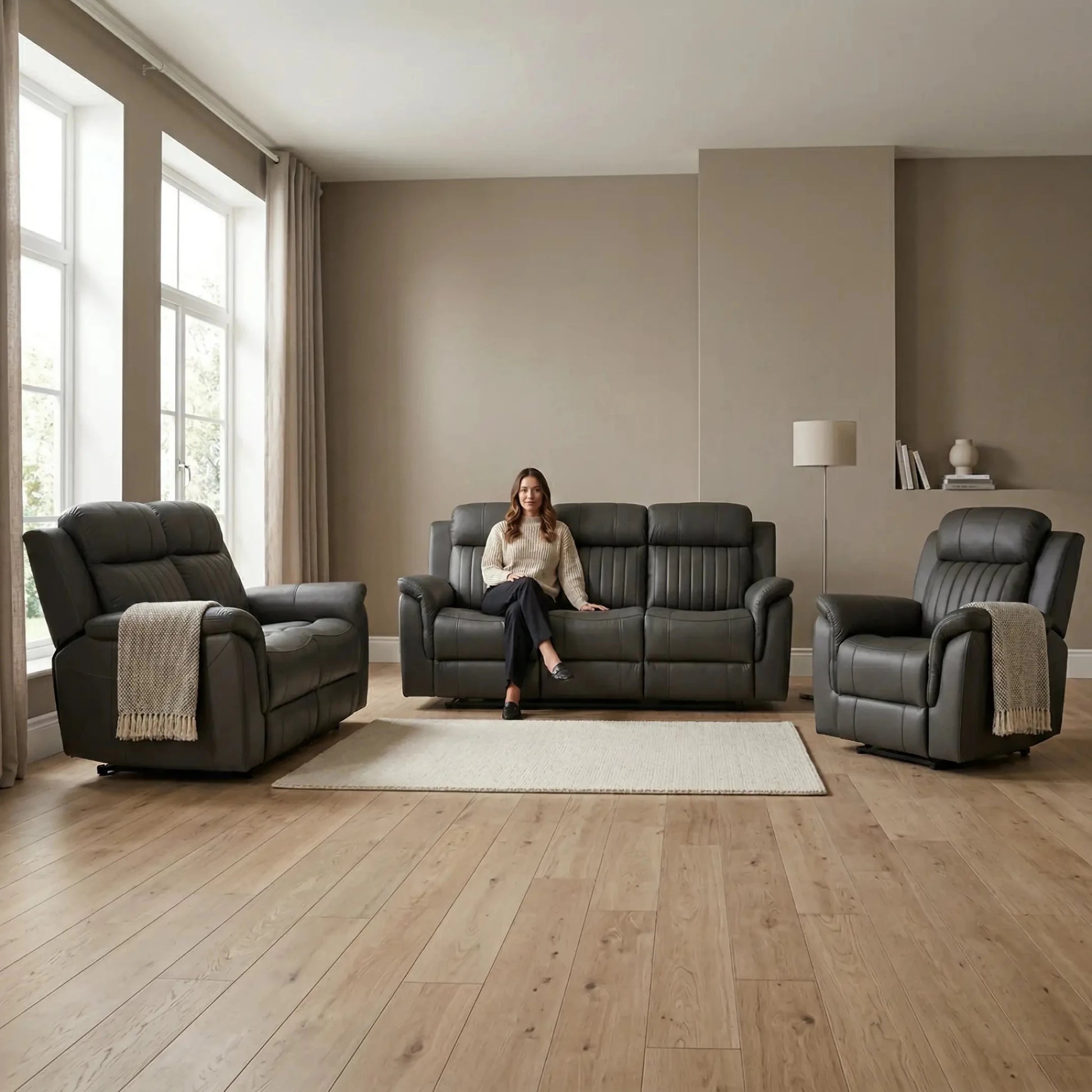 Cidliano Genuine Leather Grey Electric Power Recliner 3+2+1 Seater Sofa Set - Furniture Instore