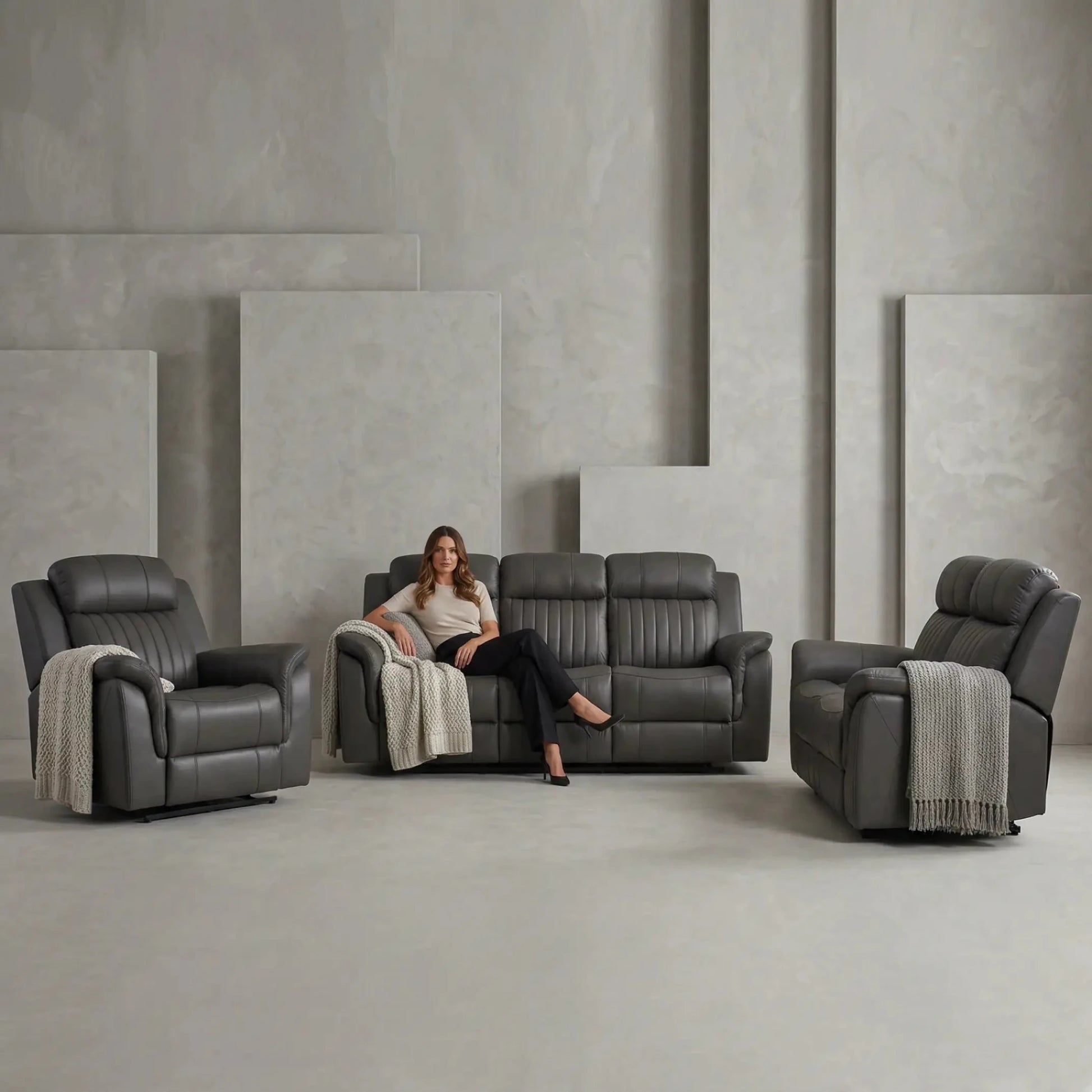 Cidliano Genuine Leather Grey Electric Power Recliner 3+2+1 Seater Sofa Set - Furniture Instore