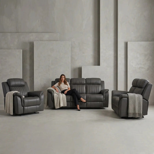 Cidliano Genuine Leather Grey Electric Power Recliner 3+2+1 Seater Sofa Set - Furniture Instore