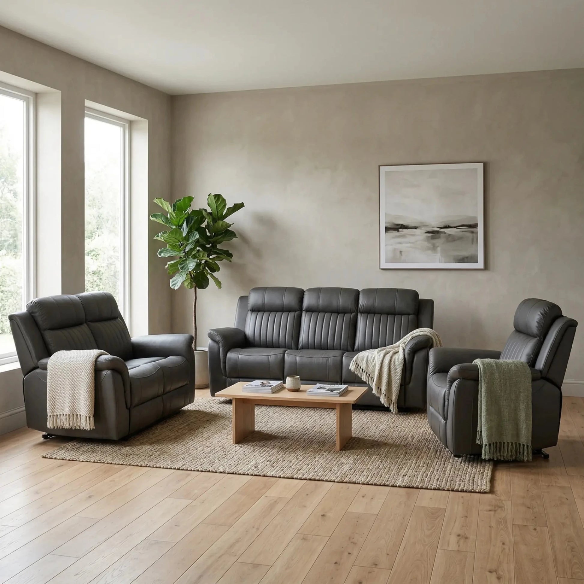 Cidliano Genuine Leather Grey Electric Power Recliner 3+2+1 Seater Sofa Set - Furniture Instore