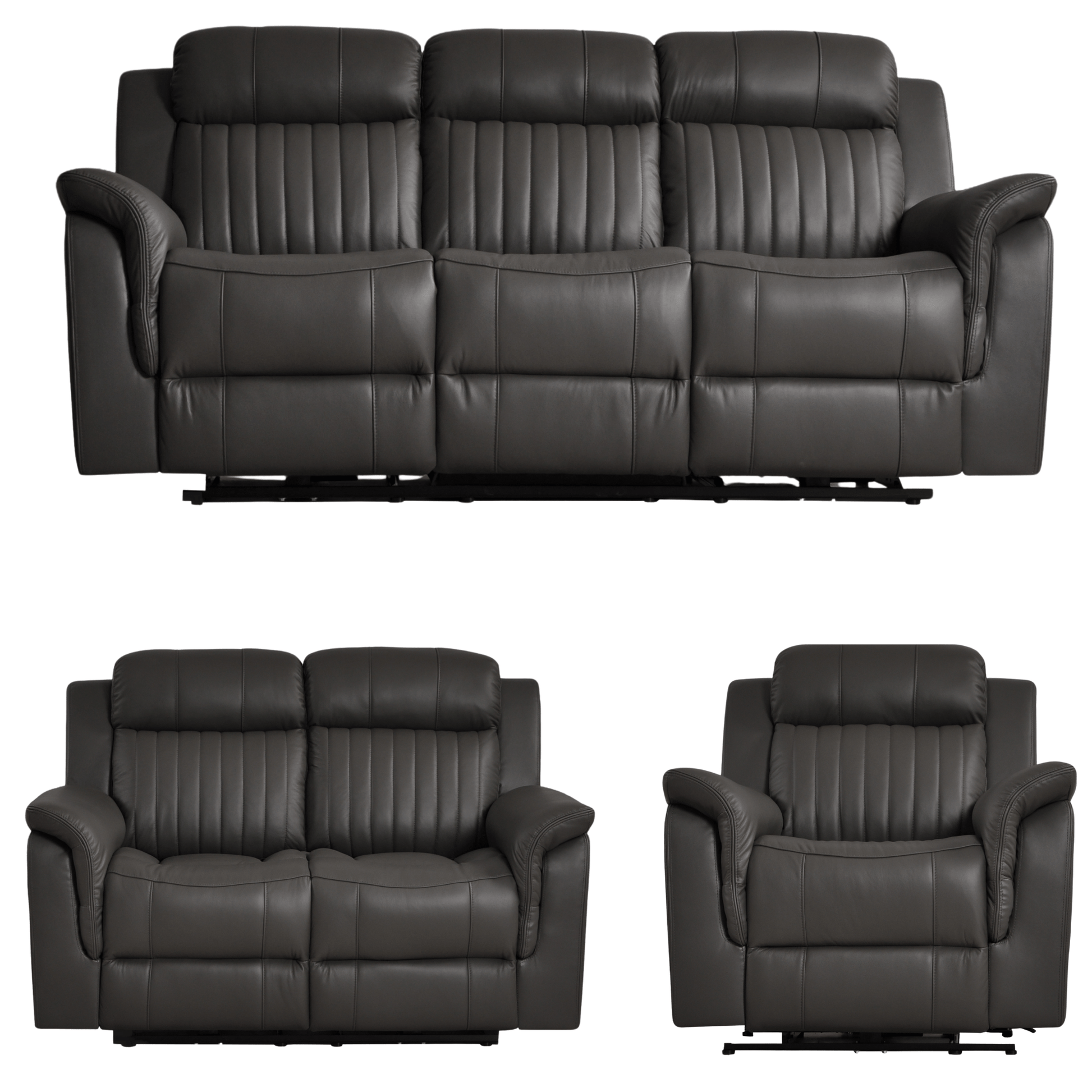 Cidliano Genuine Leather Grey Electric Power Recliner 3+2+1 Seater Sofa Set - Furniture Instore