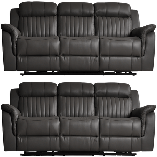 Cidliano Genuine Leather Grey Electric Power Recliner 3+3 Seater Sofa Set - Furniture Instore