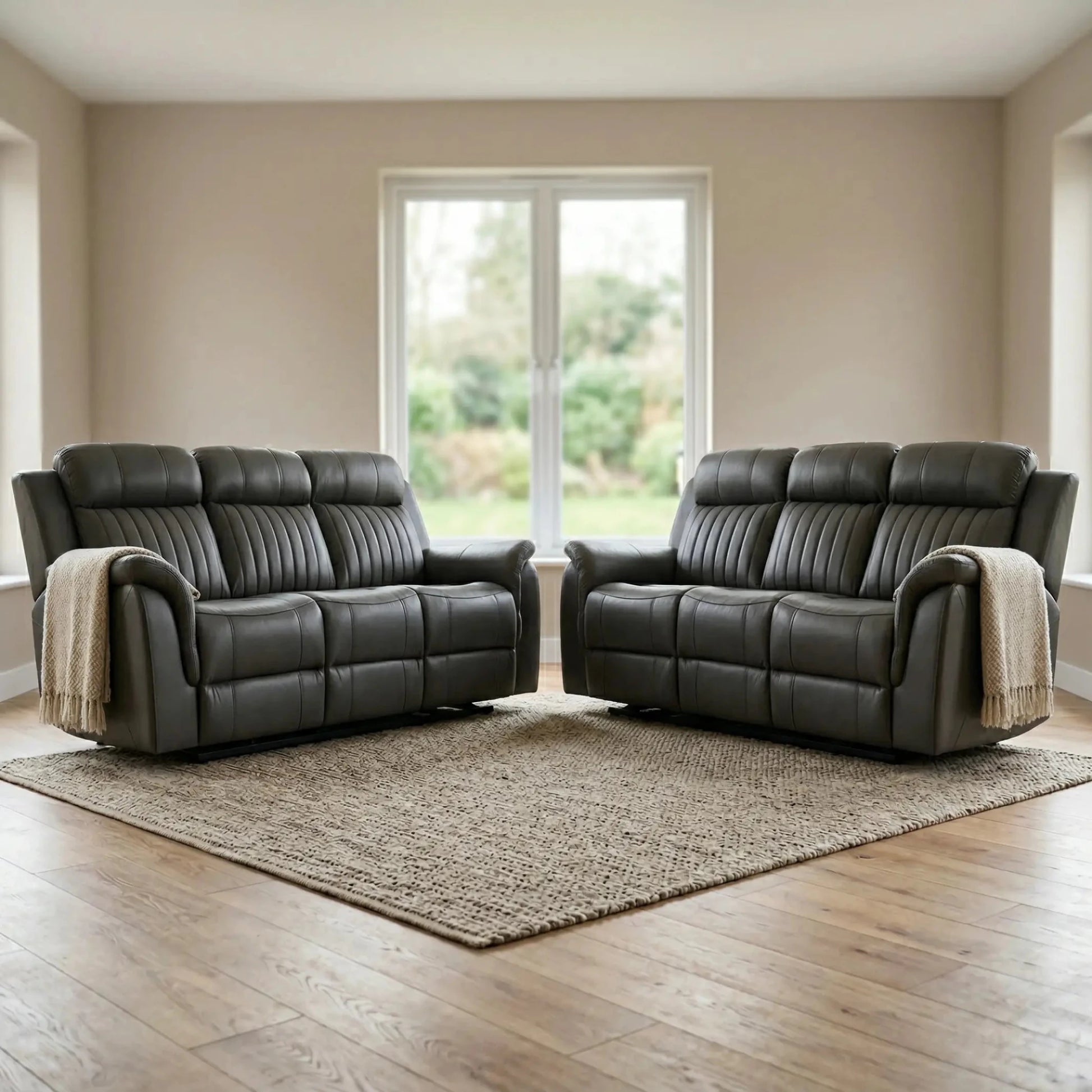 Cidliano Genuine Leather Grey Electric Power Recliner 3+3 Seater Sofa Set - Furniture Instore