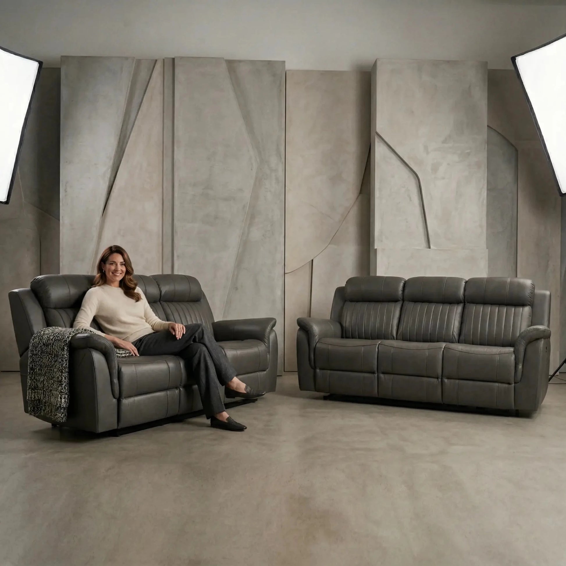Cidliano Genuine Leather Grey Electric Power Recliner 3+3 Seater Sofa Set - Furniture Instore