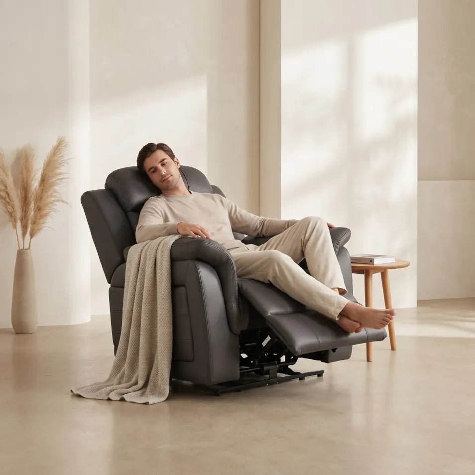 Cidliano Genuine Leather Grey Electric Recliner Armchair - Furniture Instore