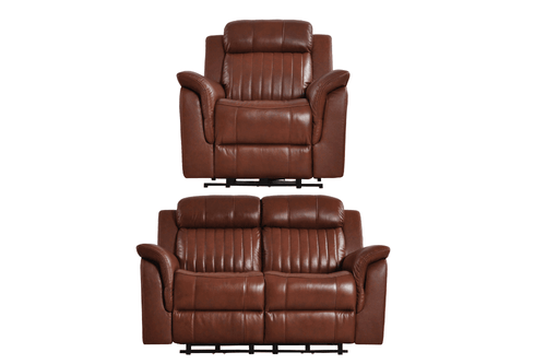 Cidliano Genuine Leather Tan Electric Power Recliner 2+1 Seater Sofa Set