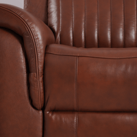 Closeup of Cidliano tan 2-seater sofa highlighting fabric texture and craftsmanship details.