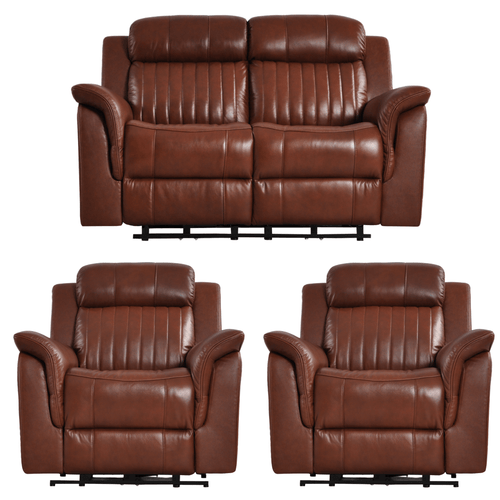Cidliano Genuine Leather Tan Electric Power Recliner 2+1+1 Seater Sofa Set