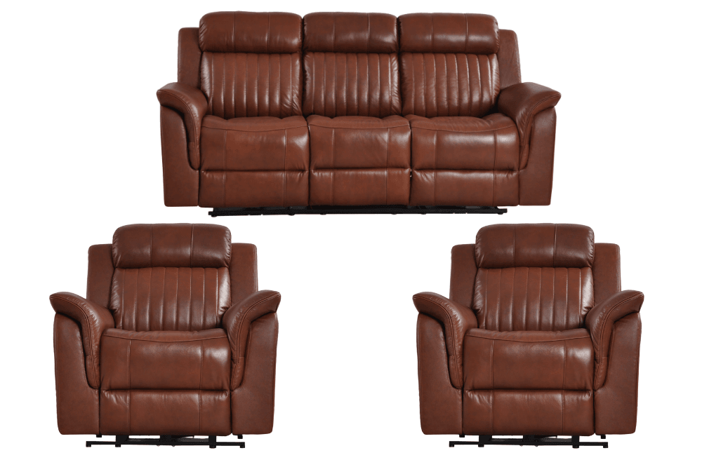 Cidliano Genuine Leather Tan Electric Power Recliner 3+1+1 Seater Sofa Set