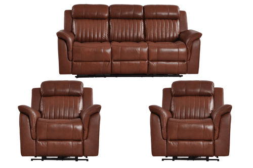 Cidliano Genuine Leather Tan Electric Power Recliner 3+1+1 Seater Sofa Set