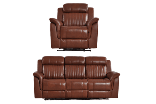 Cidliano Genuine Leather Tan Electric Power Recliner 3+1 Seater Sofa Set