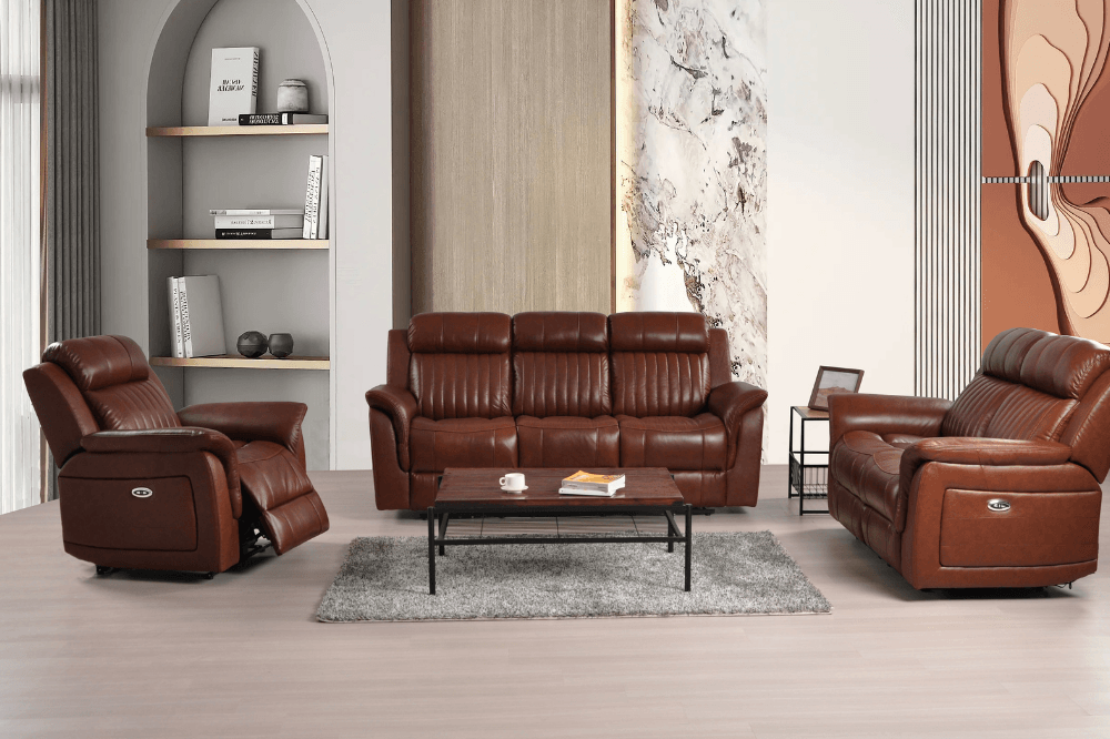 Cidliano Genuine Leather Tan Electric Power Recliner 3+2+1 Seater Sofa Set