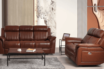Cidliano Genuine Leather Tan Electric Power Recliner 3+2  Seater Sofa Set