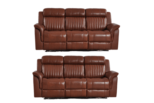 Cidliano Genuine Leather Tan Electric Power Recliner 3+3 Seater Sofa Set