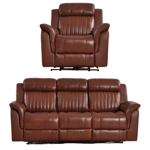 Cidliano Genuine Leather Tan Electric Power Recliner 3+1 Seater Sofa Set