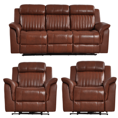 Close-up of Cidliano 3-Seater Sofa with 1-Seater Armchairs in tan, showcasing fabric texture and stitching on a white backround