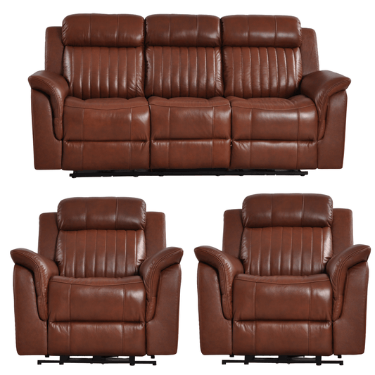 Close-up of Cidliano 3-Seater Sofa with 1-Seater Armchairs in tan, showcasing fabric texture and stitching on a white backround