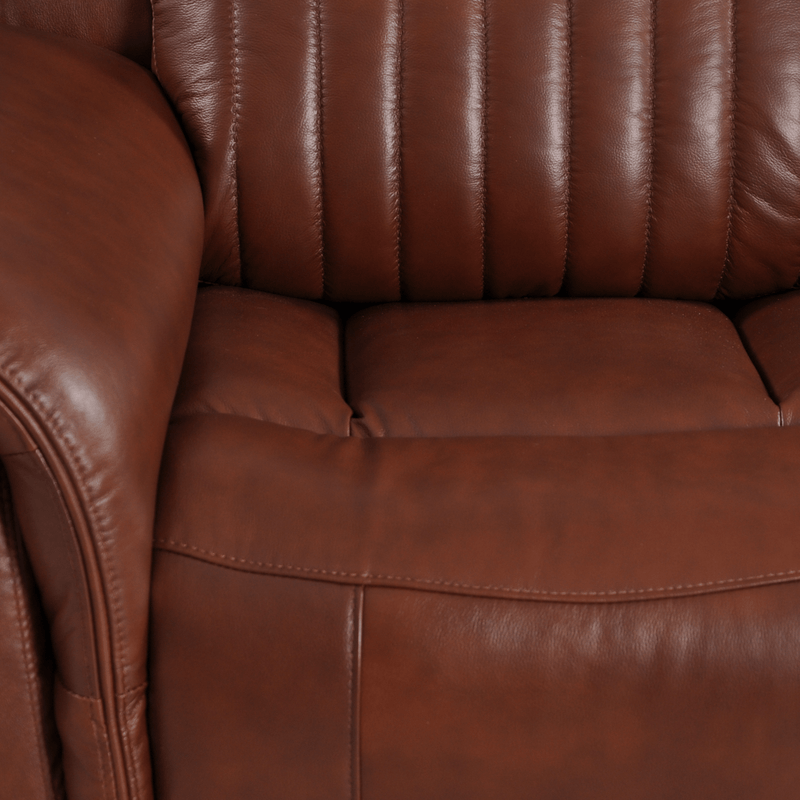Close-up of Cidliano 3-Seater Tan Sofa highlighting fabric texture and detailed stitching in a modern room setting