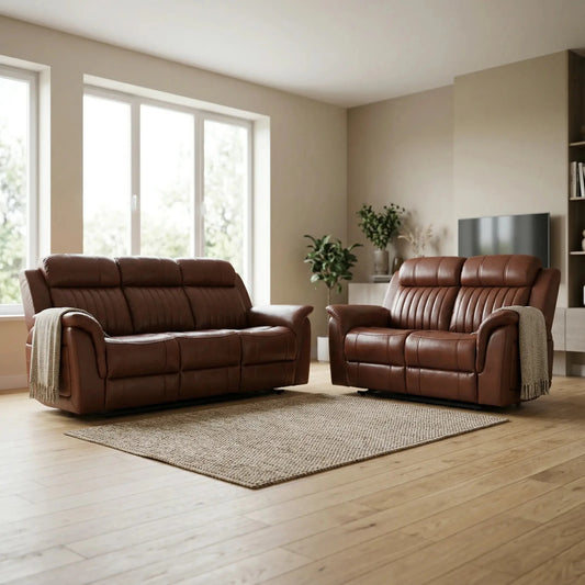 Cidliano Genuine Leather Tan Electric Power Recliner 3+2 Seater Sofa Set - Furniture Instore
