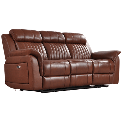 Cidliano 3-Seater Tan Sofa angled view on white background highlighting sleek design and clean lines