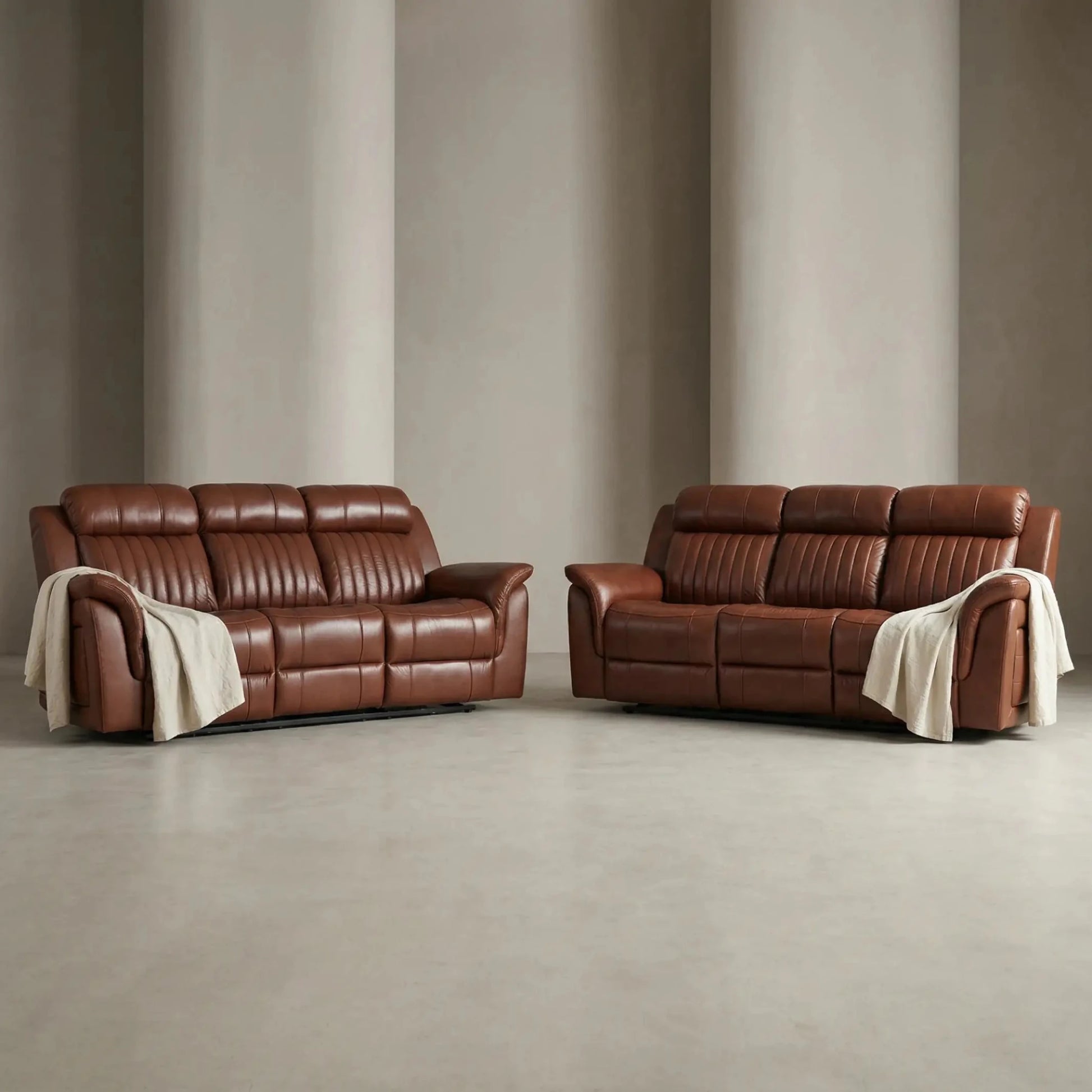 Cidliano Genuine Leather Tan Electric Power Recliner 3+3 Seater Sofa Set - Furniture Instore