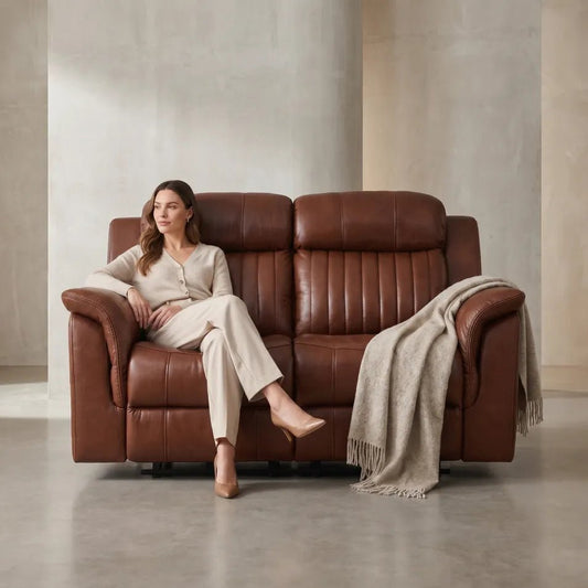 Cidliano Genuine Leather Tan Electric Recliner 2 Seater Sofa - Furniture Instore