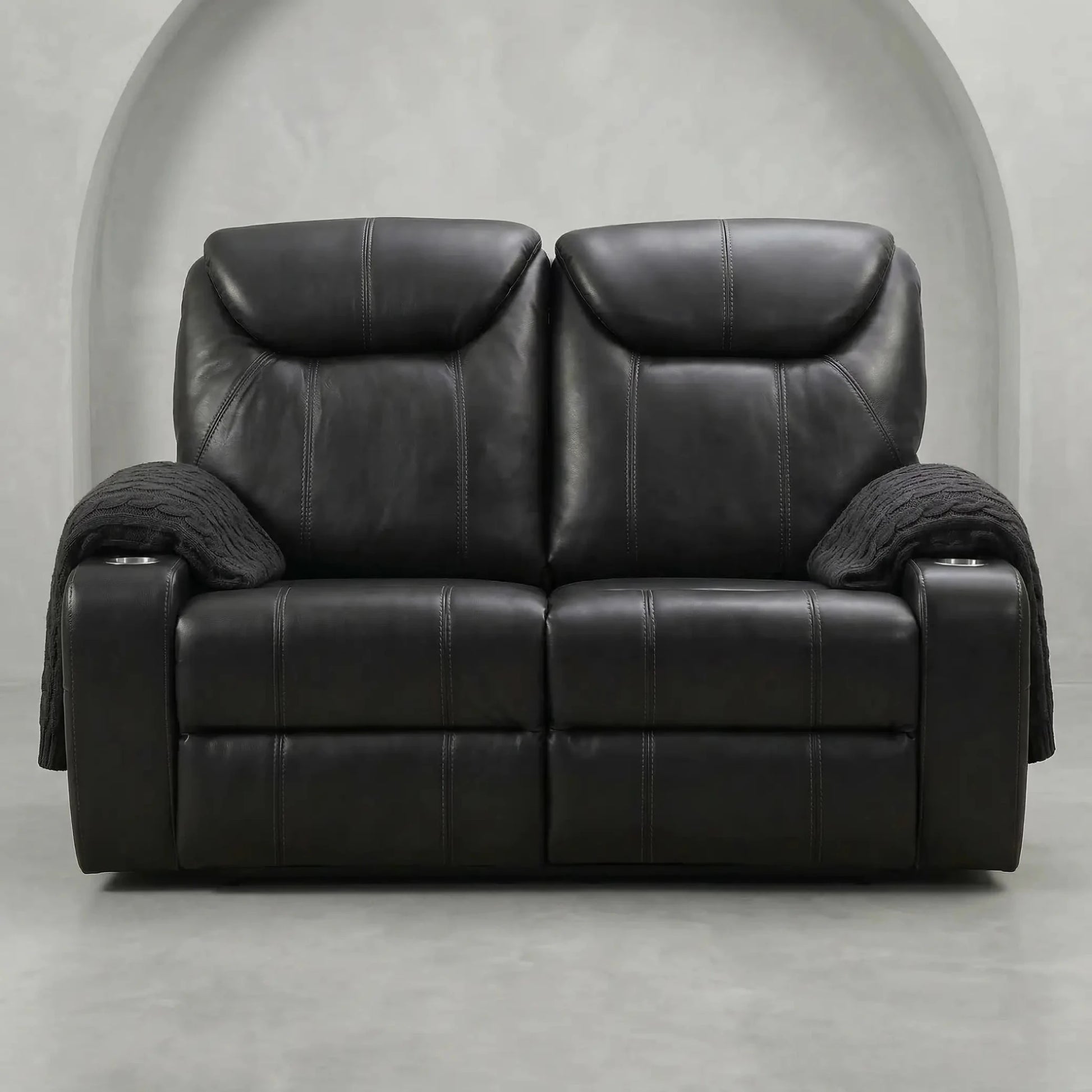 Cinema Black Electric 2 Seater Leather Recliner Sofa With Two Cup Holders - Furniture Instore