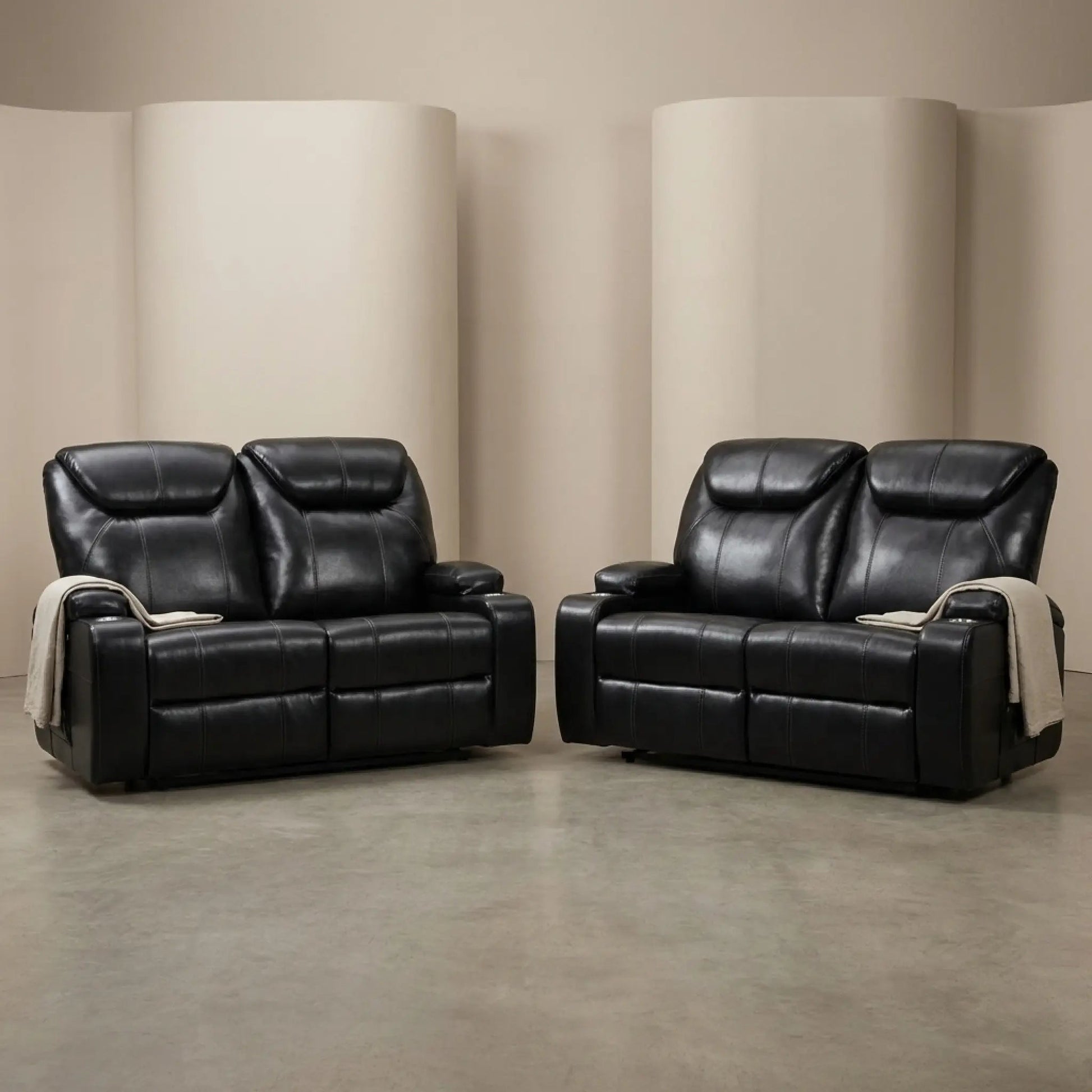 Cinema Black Electric 2+2 Seater Leather Recliner Sofa Set With Two Cup Holders - Furniture Instore
