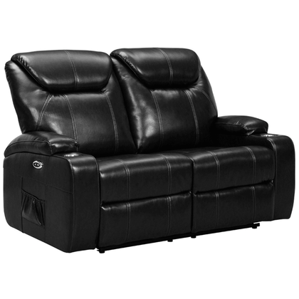 Black leather reclining sofa on a white background