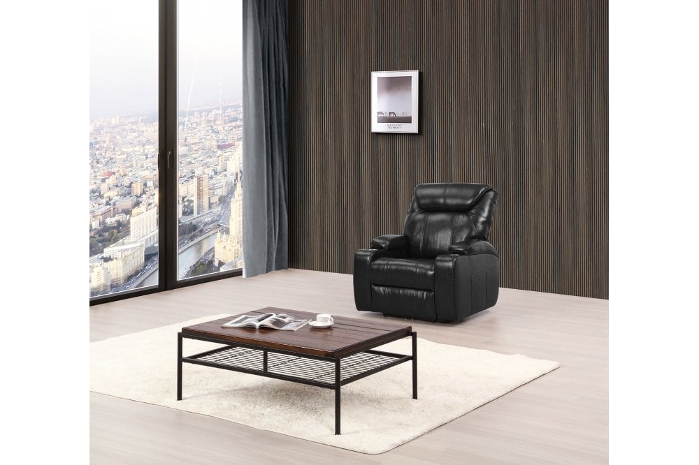 Cinema Black Electric 3+2+1 Seater Leather Recliner Sofa Set With Two Cup Holders - Furniture Instore