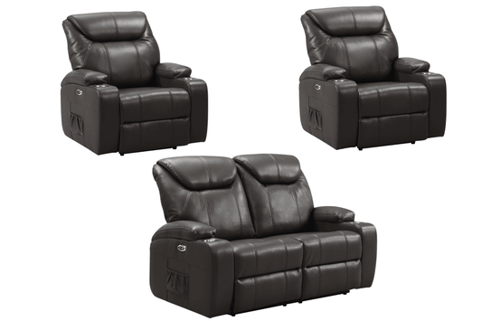 Cinema Grey Electric 2+1+1 Leather Recliner Sofa With Two Cup Holders